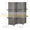 Indoor partition screen 170x180 cm gray 4 partition panels with shelves