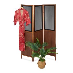   Összecsukható beltéri térelválasztó paraván 179x132x3 cm barna vintage stílusú 3 darab térelválasztó panel 