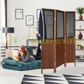   Összecsukható beltéri térelválasztó paraván 179x132x3 cm barna vintage stílusú 3 darab térelválasztó panel 