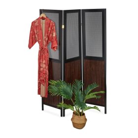   Összecsukható beltéri térelválasztó paraván 179x132x3 cm sötétbarna vintage stílusú 3 darab térelválasztó panel 