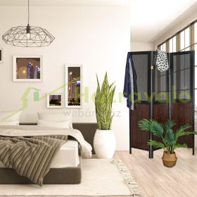   Összecsukható beltéri térelválasztó paraván 179x132x3 cm sötétbarna vintage stílusú 3 darab térelválasztó panel 