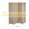 Beltéri térelválasztó paraván 180x180 cm bézs rattan hatású 4 darab térelválasztó panel