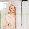 Folding room divider with bamboo rods 180x180x2 cm 4-part white screen