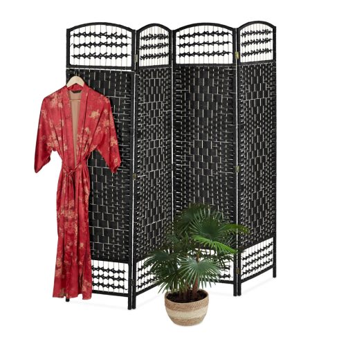 Folding indoor partition screen 180x180 cm black 4 partition panels 