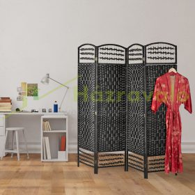   Összecsukható beltéri térelválasztó paraván 180x180 cm fekete 4 darab térelválasztó panel 