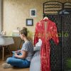 Folding indoor partition screen 180x180 cm black 4 partition panels 