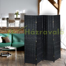   Összecsukható beltéri térelválasztó paraván 180x180 cm fekete 4 darab térelválasztó panel 