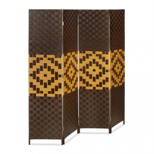 Indoor room divider screen 180x180 cm, 4 room divider panels with a graphic pattern 