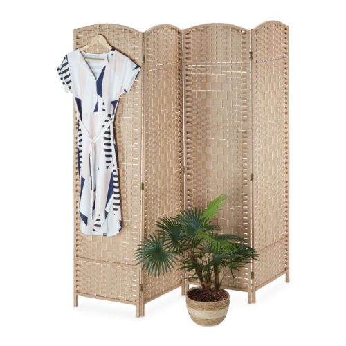 Összecsukható térelválasztó bambuszrudakkal 180x180x2 cm 4 részes natur paraván