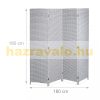 Beltéri térelválasztó paraván 180x180 cm szürke rattan hatású 4 darab térelválasztó panel