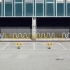 Parking guard steel barrier parking barrier parking space protective barrier, lockable with a key yellow-red