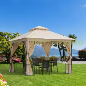   Luxus pavilon kerti sátor 295x295x275 cm bézs partisátor dupla tetős rendezvénysátor