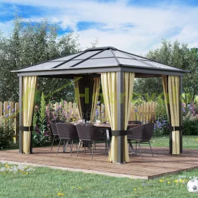   Luxus pavilon kerti sátor 295x360x265 cm fekete-bézs partisátor polikarbonát tetős rendezvénysátor