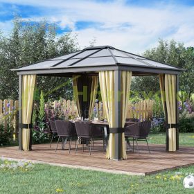   Luxus pavilon kerti sátor 295x360x265 cm fekete-bézs partisátor polikarbonát tetős rendezvénysátor