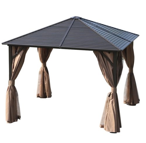 Luxury gazebo garden tent 300x300x250 cm with aluminum roof and side wall in brown color