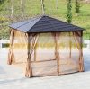 Luxury gazebo garden tent 300x300x250 cm with aluminum roof and side wall in brown color