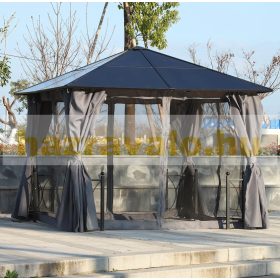   Luxus alumínium pavilon kerti sátor 3x3 méter üreges polikarbonát tetővel oldalfallal fekete színben