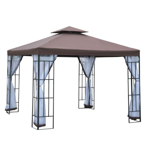 Luxus pavilon kerti sátor 300x300x265 cm barna partisátor szúnyoghálóval rendezvénysátor