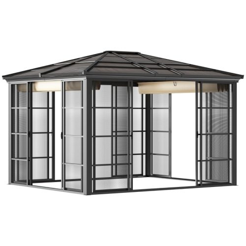 Luxury gazebo garden tent 365x300x262 cm black-beige party tent polycarbonate roof event tent