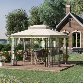   Luxus pavilon kerti sátor 365x300x265 cm bézs partisátor szúnyoghálóval légáteresztő dupla tető rendezvénysátor