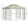 Luxury gazebo garden tent 365x300x265 cm beige party tent with mosquito net breathable double roof event tent