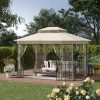 Luxury gazebo garden tent 365x300x265 cm beige party tent with mosquito net breathable double roof event tent