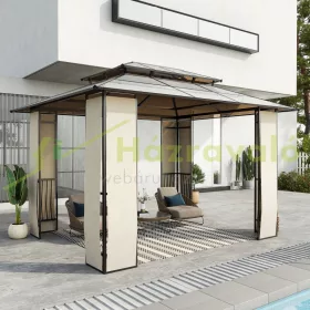   Luxus pavilon kerti sátor 365x300x275 cm barna partisátor polikarbonát tetős rendezvénysátor