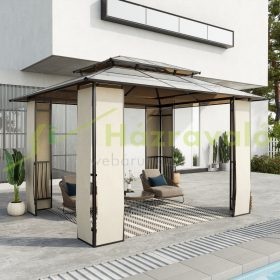   Luxus pavilon kerti sátor 365x300x275 cm barna partisátor polikarbonát tetős rendezvénysátor