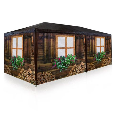 Wooden house pattern event tent garden pavilion with 6 side foils 3x6 m garden party tent collapsible beer tent with wooden house pattern