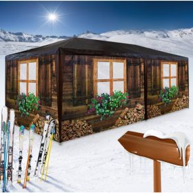   Faház mintás rendezvénysátor kerti pavilon 6 oldalsó fóliával 3x6 m kerti partisátor összerakható sörsátor faházas mintával