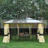 Luxury aluminum gazebo garden tent 420X360 cm with hollow polycarbonate roof and side wall in brown-beige color