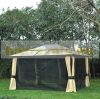 Luxury aluminum gazebo garden tent 420X360 cm with hollow polycarbonate roof and side wall in brown-beige color