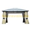 Luxury aluminum gazebo garden tent 420X360 cm with hollow polycarbonate roof and side wall in brown-beige color