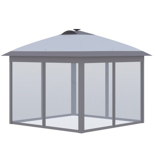 LED popup tent garden gazebo 330x330x285 cm gray folding garden tent with solar lighting