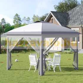   LED-es popup sátor kerti pavilon 330x330x285 cm szürke összecsukható kerti sátor napelemes világítással