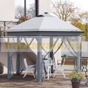   LED-es popup sátor kerti pavilon 450x340 cm szürke összecsukható kerti sátor napelemes világítással