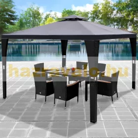   Luxus pavilon polyrattan kerti pergola 300x300 cm árnyékoló sátor antracit 