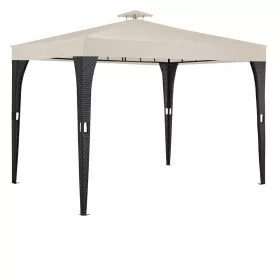   Luxus pavilon polyrattan kerti pergola 300x300 cm árnyékoló sátor bézs-fekete