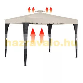   Luxus pavilon polyrattan kerti pergola 300x300 cm árnyékoló sátor bézs-fekete