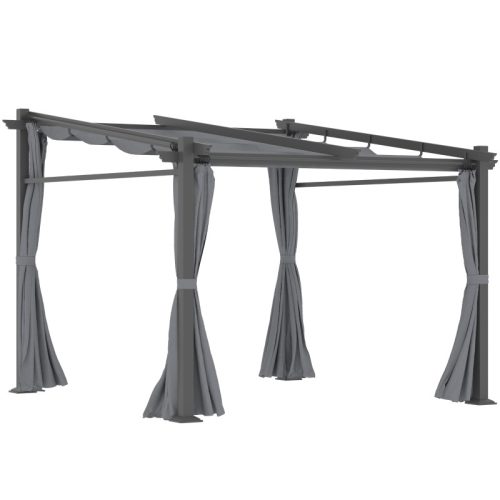 Pergola 297x295x230 cm behúzható tető sötétszürke árnyékoló kerti pavilon