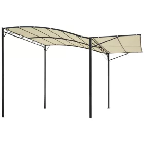   Pergola 300x250x200-250 cm falhoz rögzíthető kerti pavilon előtetővel időjárásálló bézs