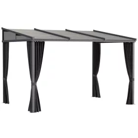 Pergola 365x255x205 cm falhoz rögzíthető kerti pavilon időjárásálló alumínium szürke grillpavilon 