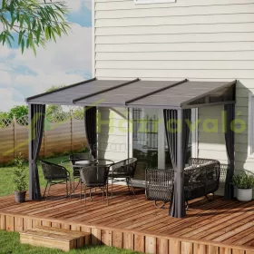 Pergola 365x255x205 cm falhoz rögzíthető kerti pavilon időjárásálló alumínium szürke grillpavilon 