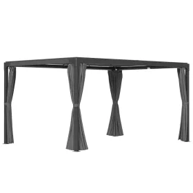 Pergola 300x300x220 cm árnyékoló kerti pavilon behúzható tető négy függöny alumínium keret szürke