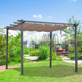   Pergola 300x300x230 cm árnyékoló kerti pavilon alumínium váz szürke-barna behúzható tető