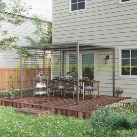   Pergola 300x300x200 cm árnyékoló kerti pavilon visszahúzható tetőpanelek fém keretes sötétszürke