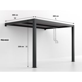   Féltetős lamellás alumínium pergola 3x4 méter árnyékoló nyitható tetővel kerti pavilon antracit színben