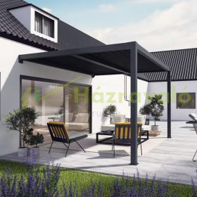   Féltetős lamellás alumínium pergola 3x4 méter árnyékoló nyitható tetővel kerti pavilon antracit színben