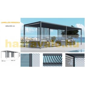  Lamellás aluminium pergola 6x3 méter árnyékoló nyitható tetővel kerti pavilon antracit szín