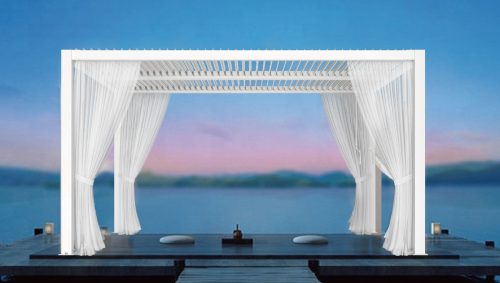 Side curtain for privacy-blocking 3x3 m slatted aluminum pergola can be fastened on all 4 sides with zippers